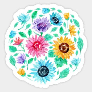 Watercolour Rainbow Sunflowers Sticker